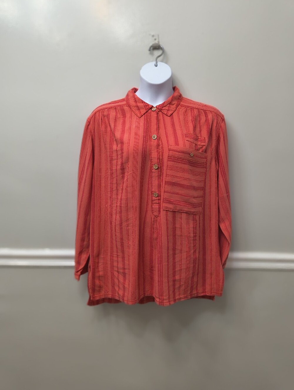 Free People We The Free Summer Breeze Coral Linen Blend Striped Tunic XL  Boho